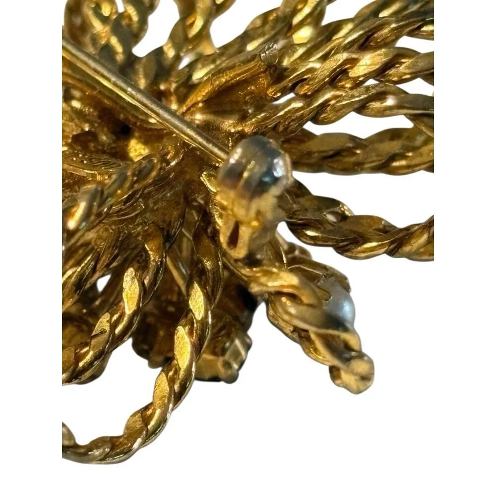 Austria 3D Rope Brooch Pin Starburst Fireworks‎ Atomic Rhinestone Faux Pearl VTG